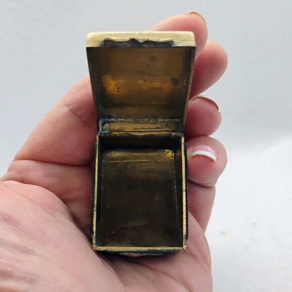 Vtg Chinese Cloisonné Enamel Brass Stamp Box Trinket Pill Floral Lilypad Design - Picture 3 of 11